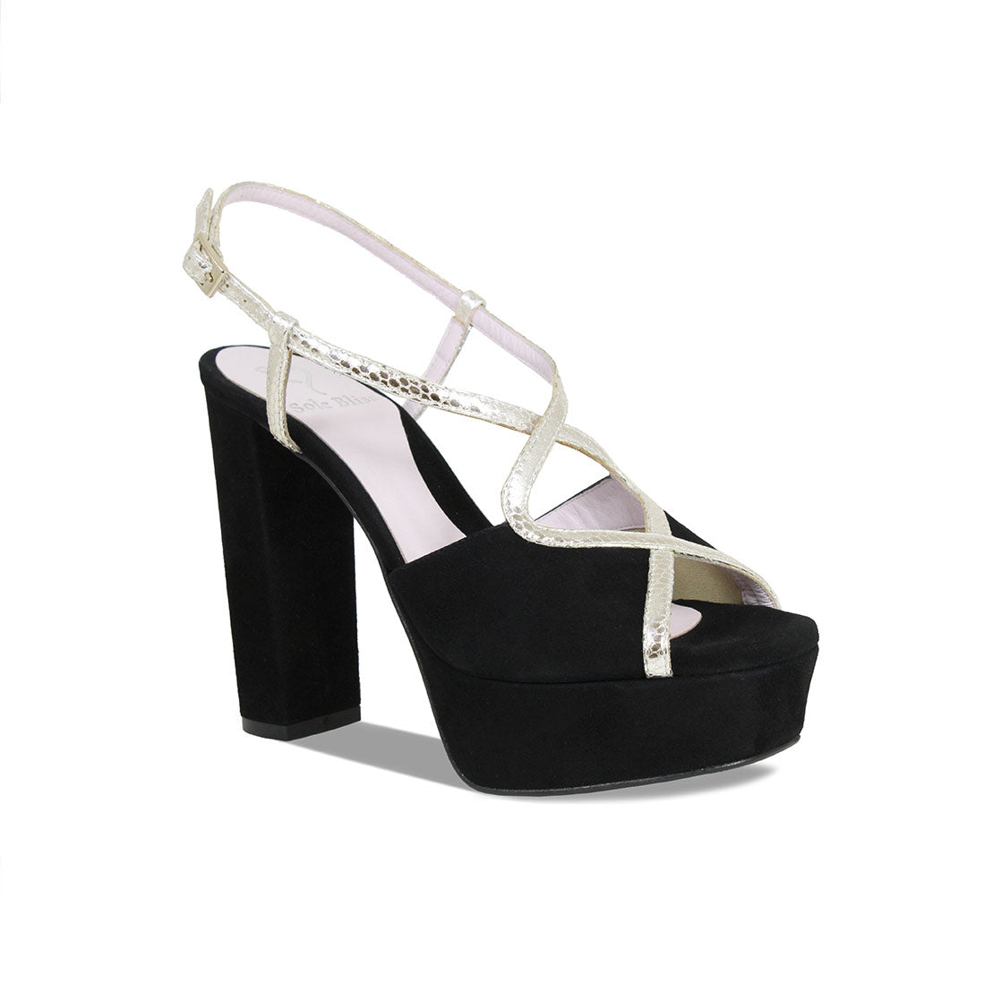 Reese: Black Suede & Gold Snake Print Leather Shoes Sole Bliss