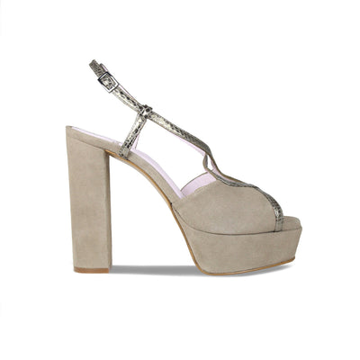 Reese: Taupe Suede & Bronze Snake Print Leather Shoes Sole Bliss