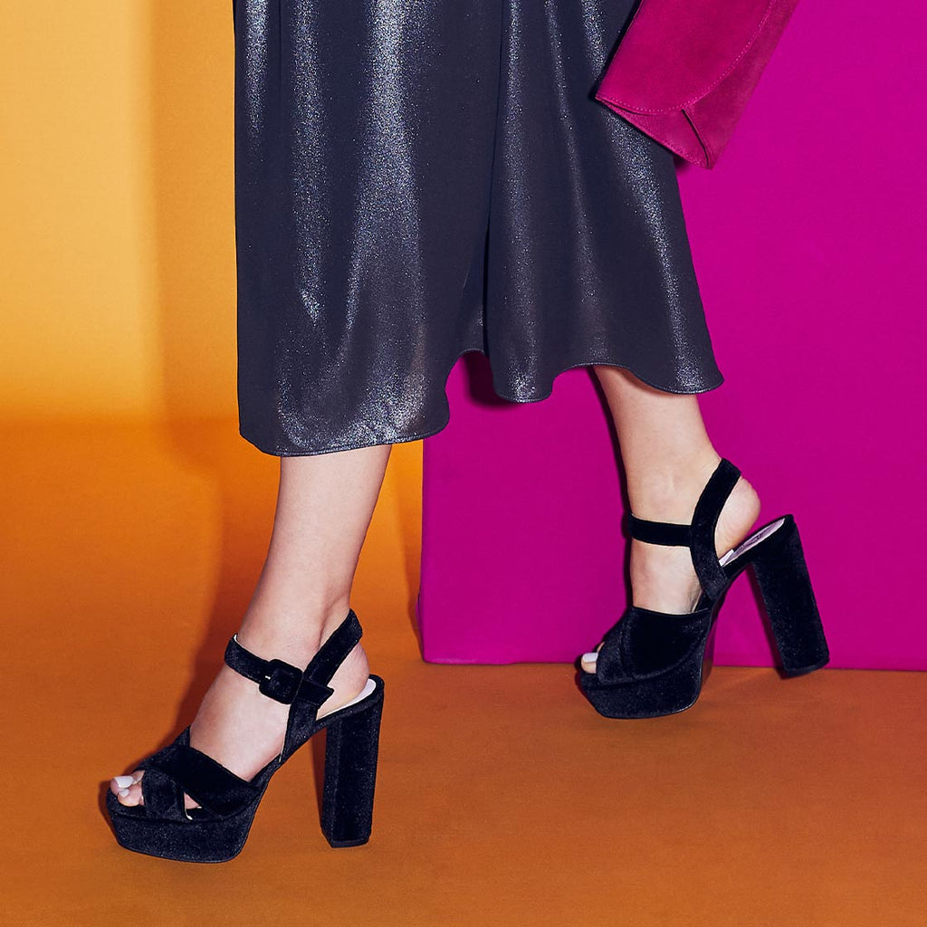Remy Black Velvet High Sandals for Bunions Sole Bliss