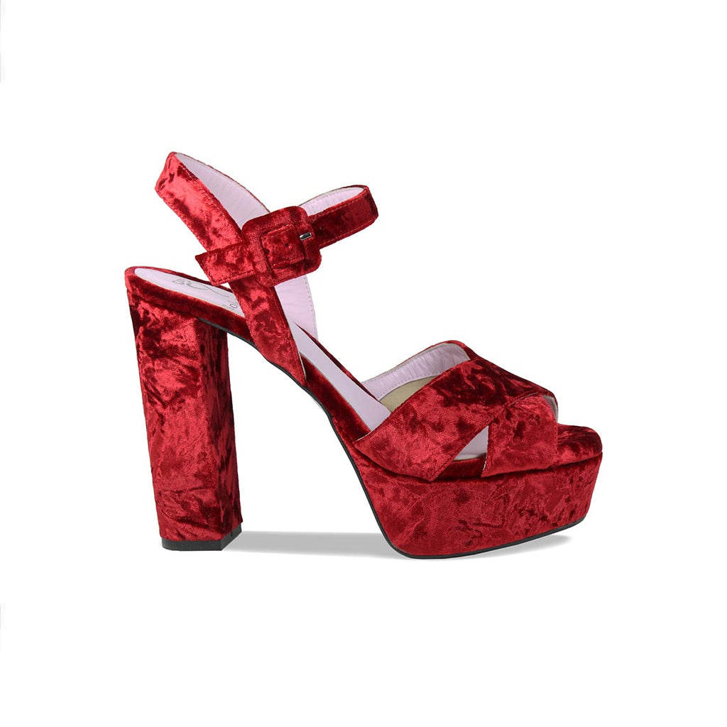 Remy: Cherry Red Velvet Velvet High Heels Sole Bliss