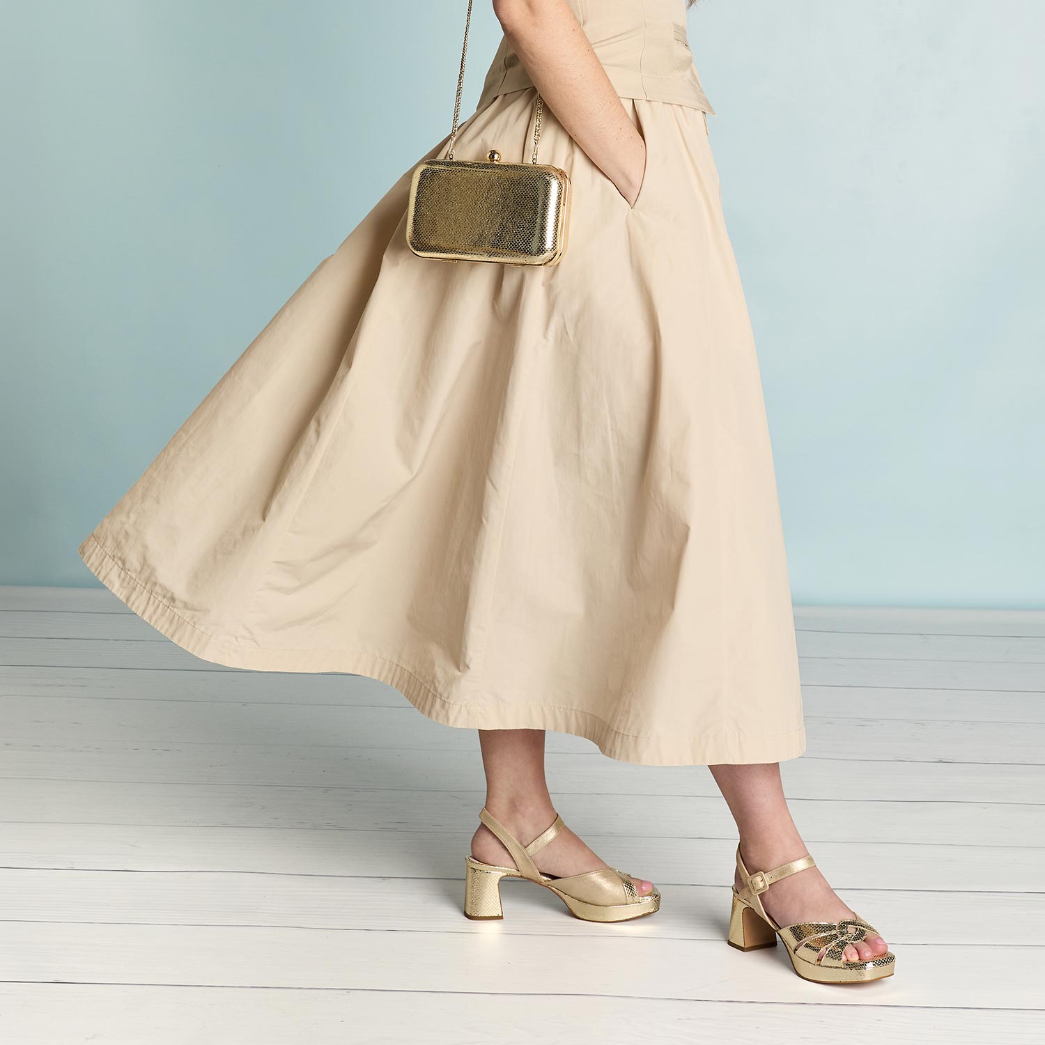 Roberta: Pale Gold Suede & Snake Shoes Sole Bliss