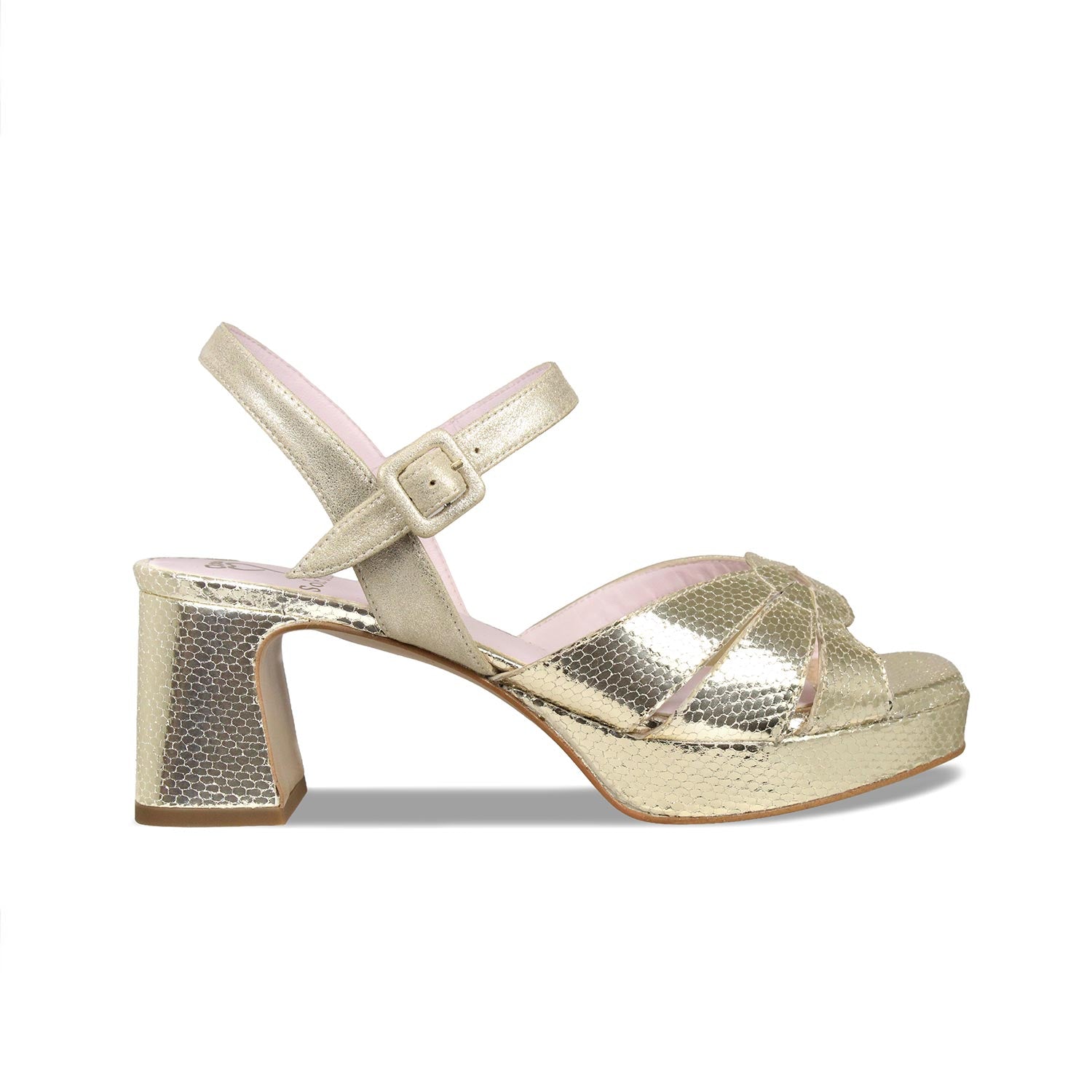 Roberta: Pale Gold Suede & Snake Shoes Sole Bliss