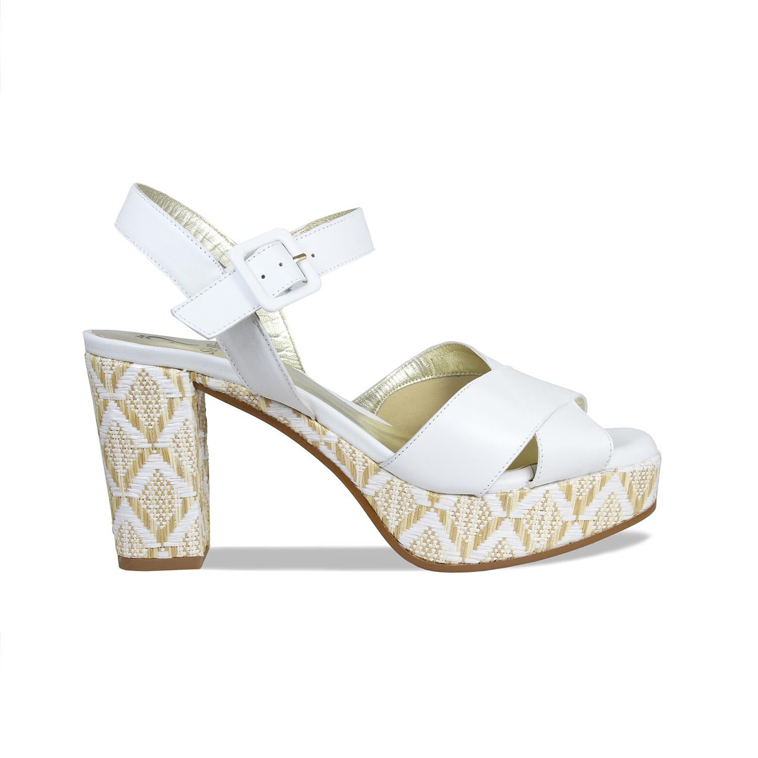 Ruby: White Leather & Raffia Shoes Sole Bliss