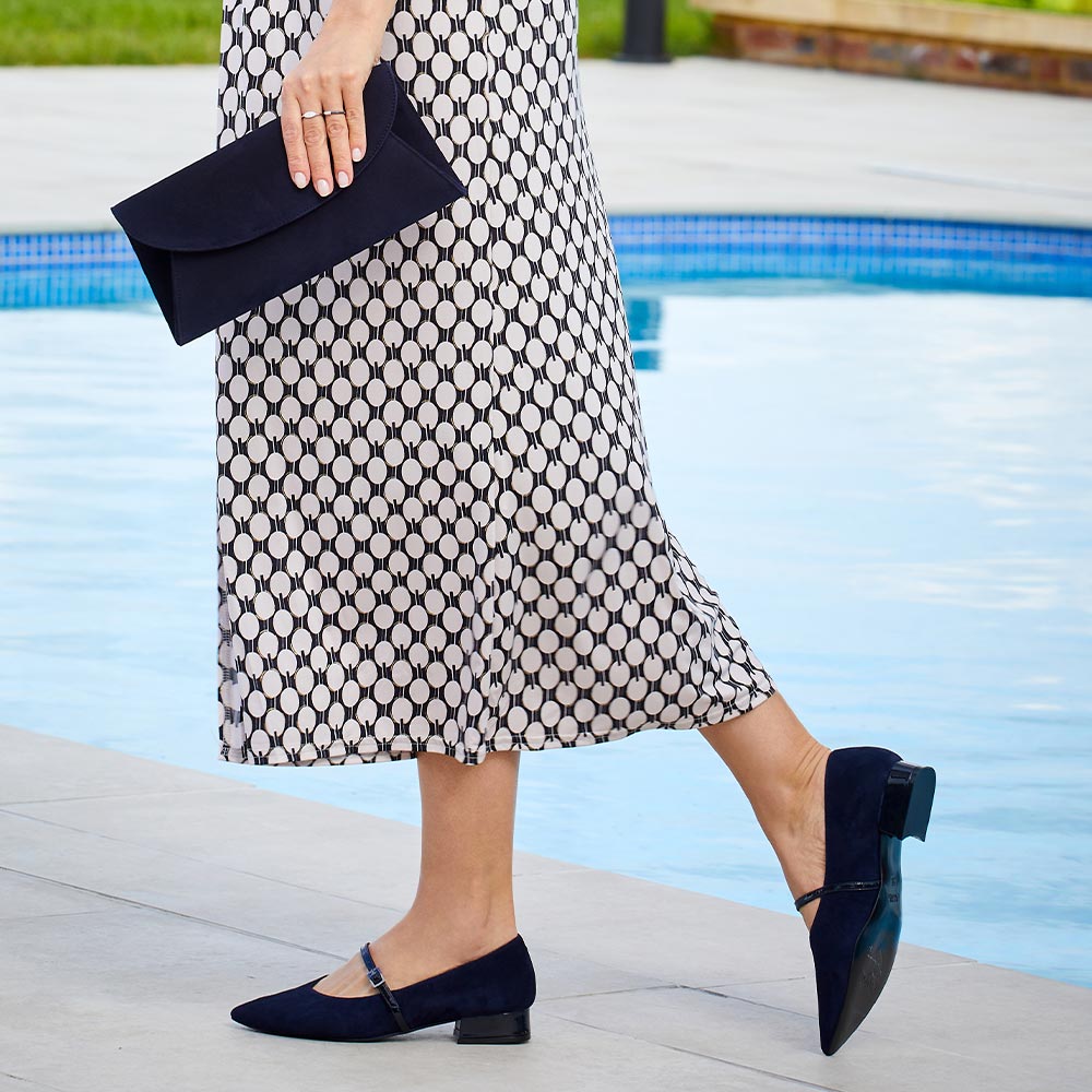 Savannah: Navy Suede & Patent Shoes Sole Bliss