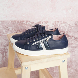 Sprint: Navy Leather & Silver Shoes Sole Bliss