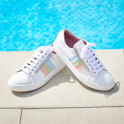 Sprint: White Leather & Multi Pastel Shoes Sole Bliss