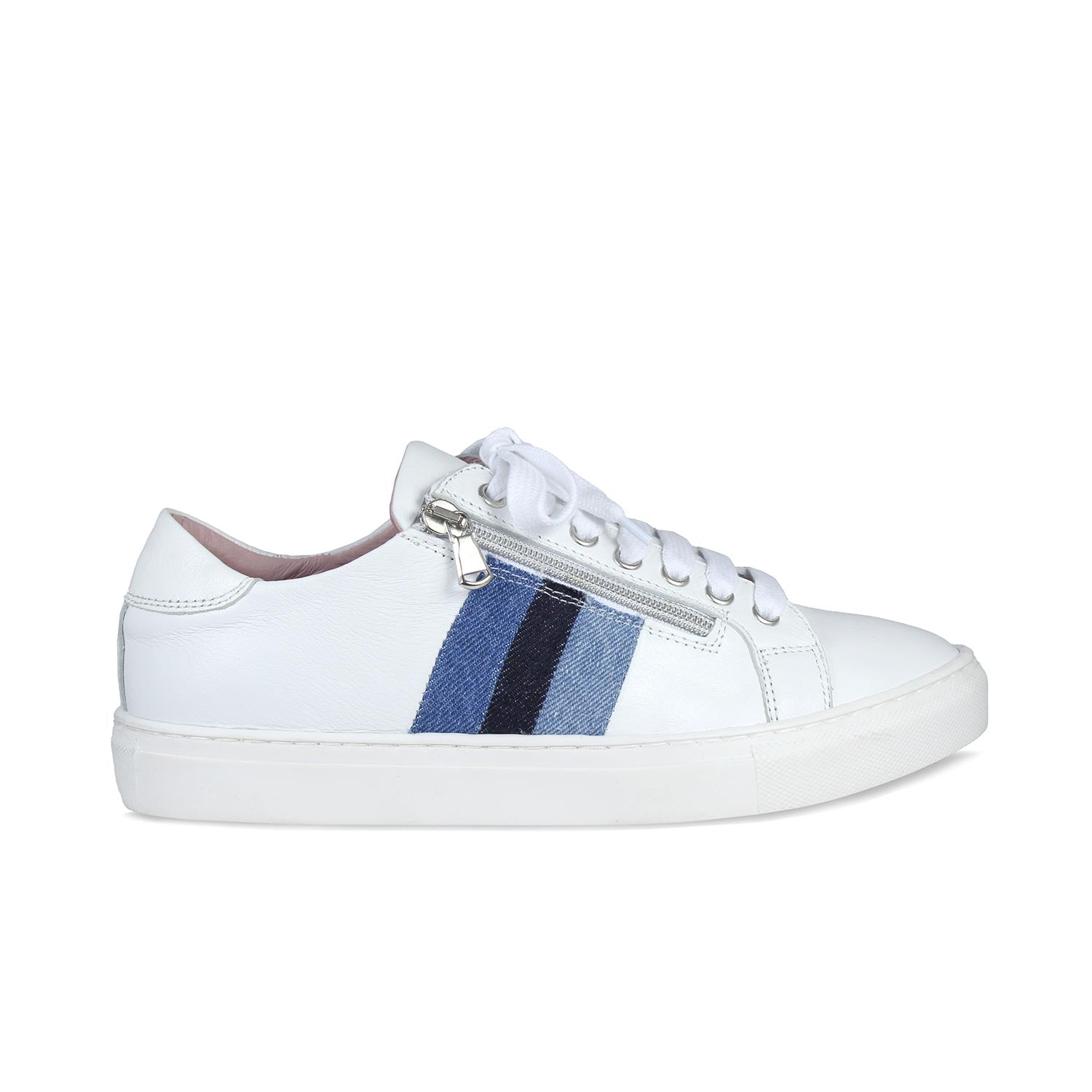 Sprint: White Leather & Multi Denim Shoes Sole Bliss