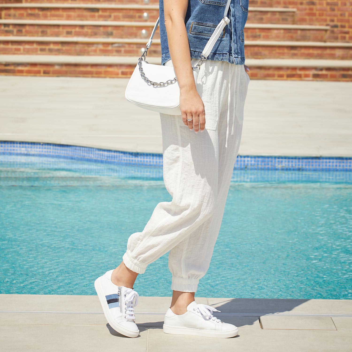 Sprint: White Leather & Multi Denim Shoes Sole Bliss