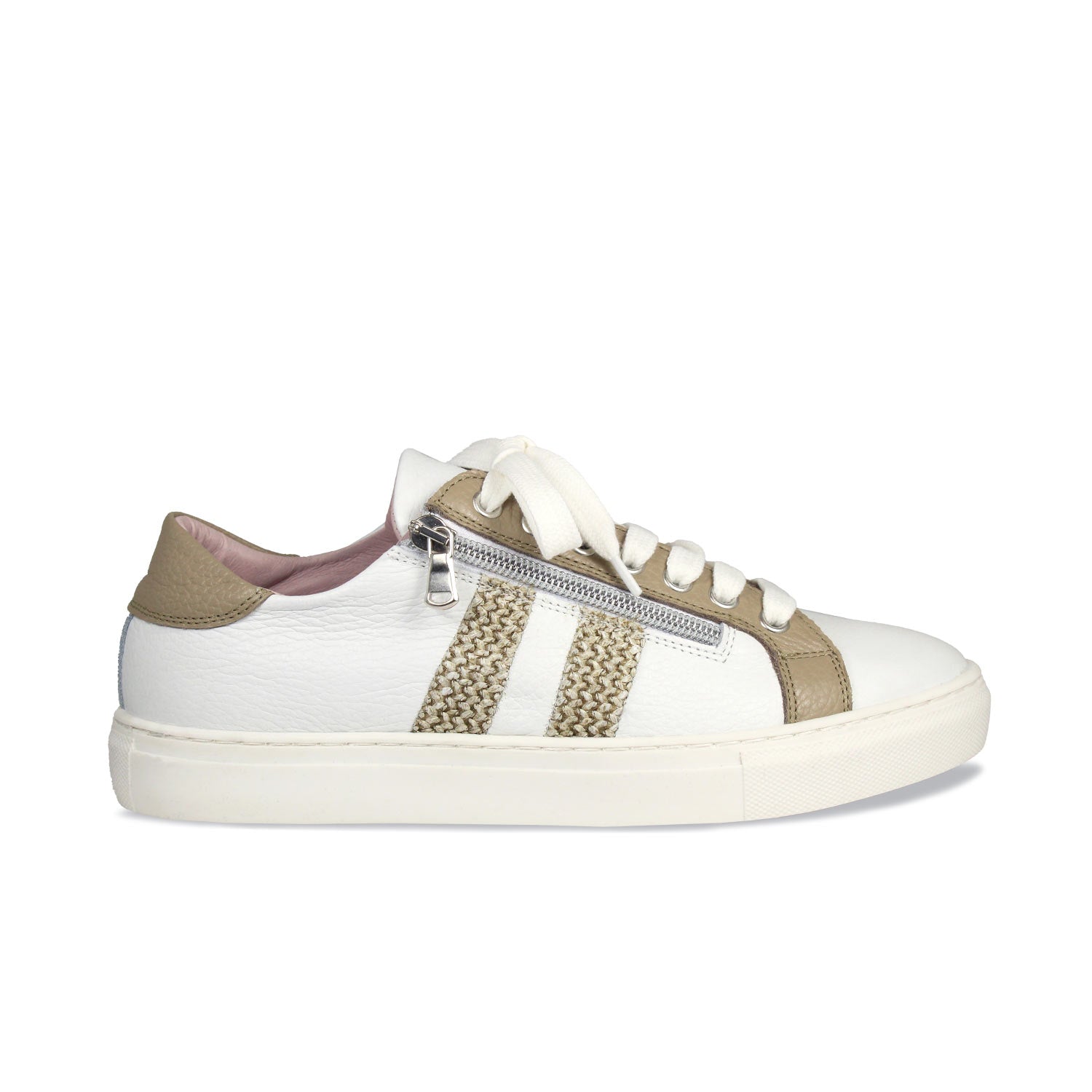 Sprint: White Leather & Raffia Shoes Sole Bliss