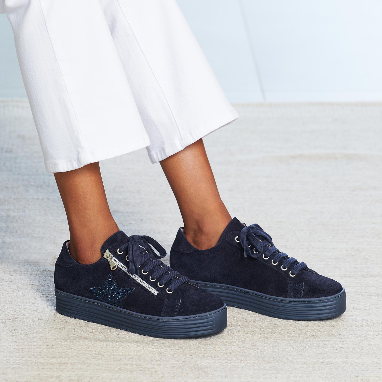 Star: Navy Suede & Glitter Shoes Sole Bliss