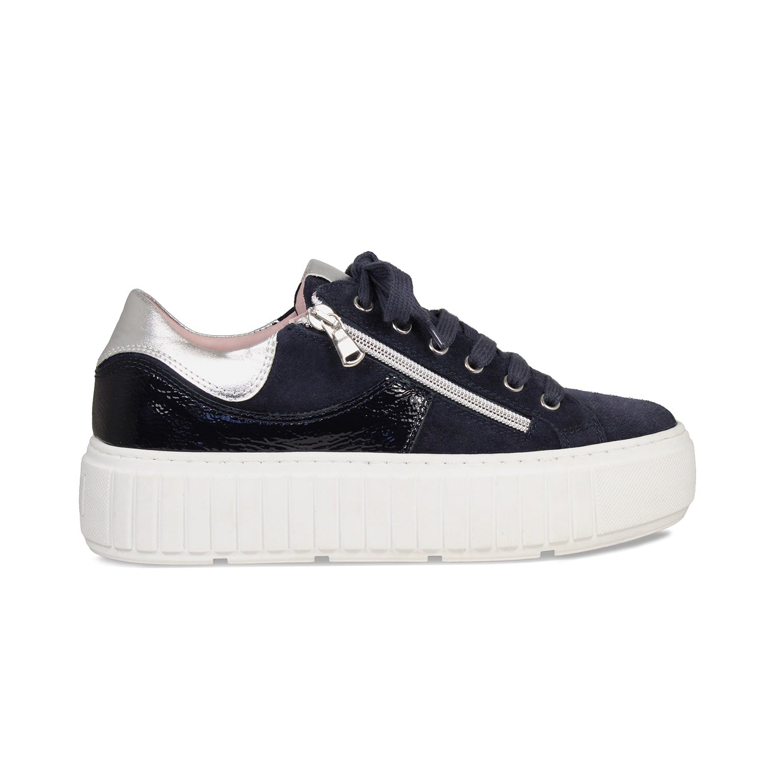 Tempo: Navy Suede, Patent & Silver Shoes Sole Bliss