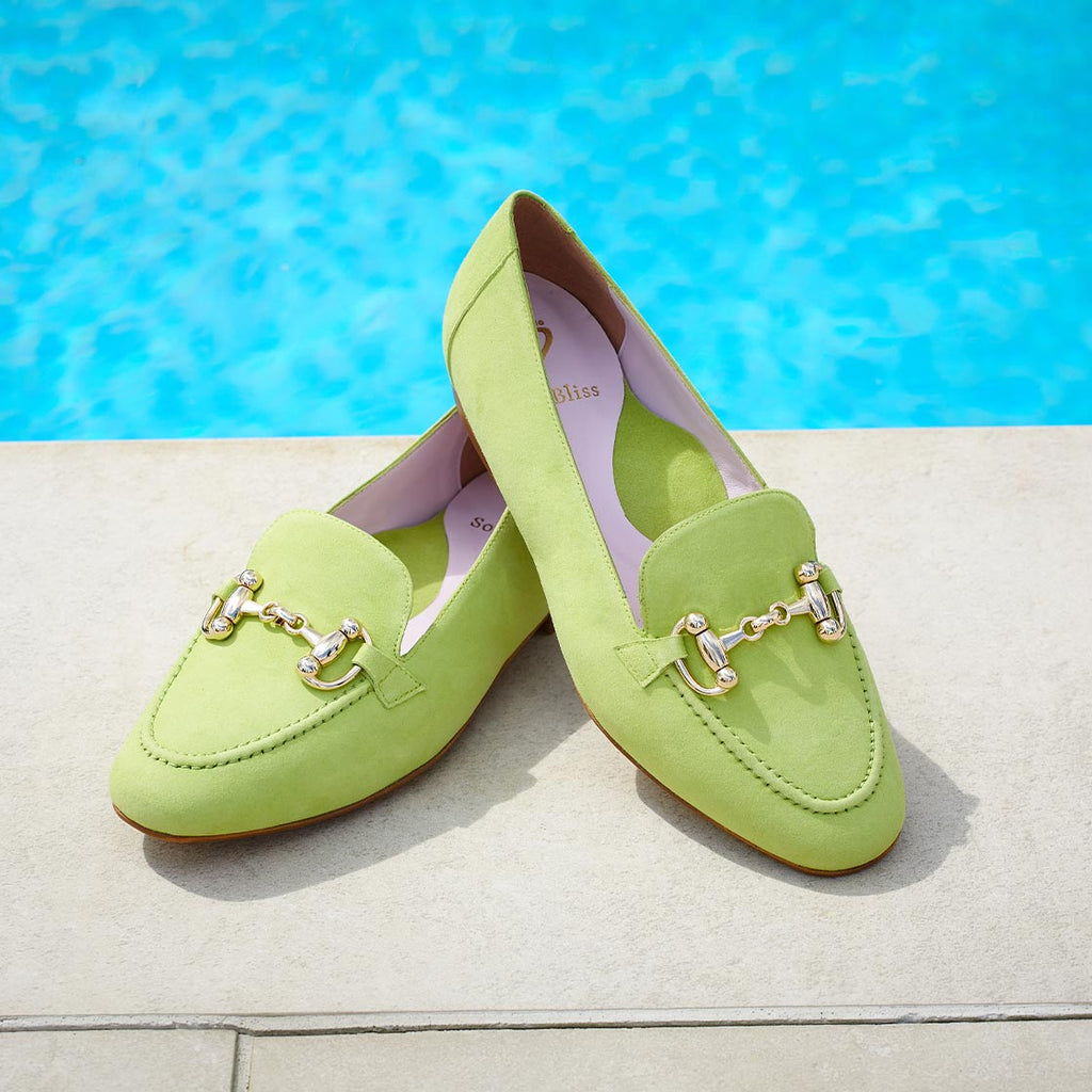 Trinity Lime Suede Colourful Loafers for Bunions Sole Bliss