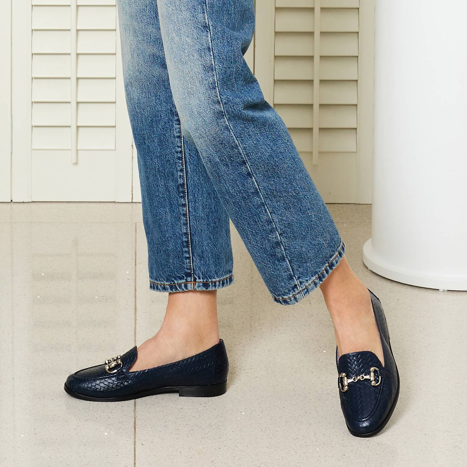 Triumph: Navy Weave Leather Shoes Sole Bliss