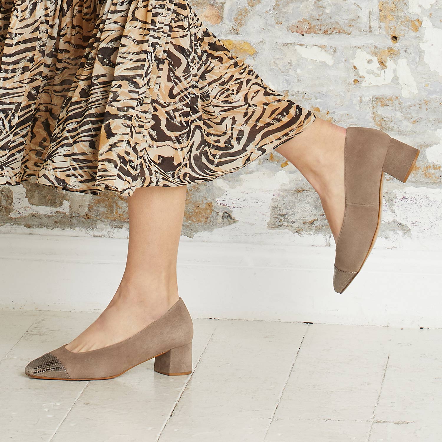 Valencia: Taupe Suede & Snake Shoes Sole Bliss