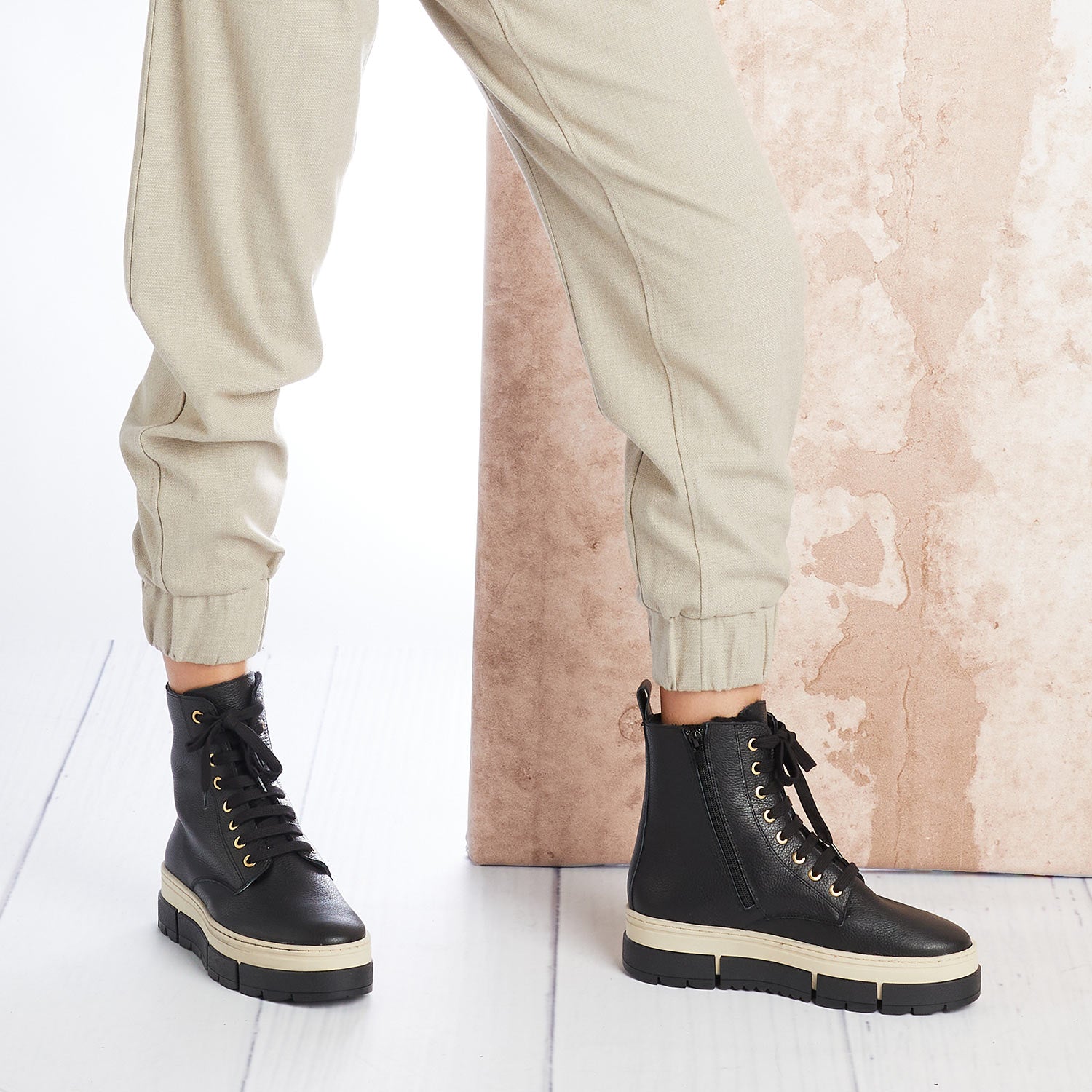 Venture: Black Leather & Shearling Boots Sole Bliss