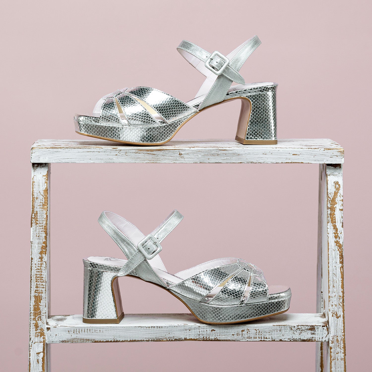 Roberta: Silver Suede & Snake Print Leather Shoes Sole Bliss