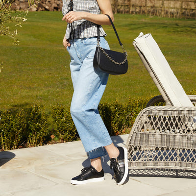 Sprint: Black Leather & Metallic Shoes Sole Bliss