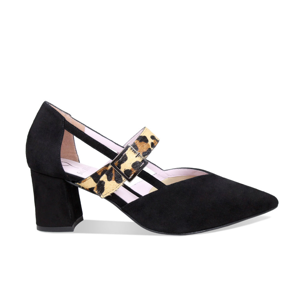 Chloe Black Suede Luxe Leopard Heels for Bunions Sole Bliss