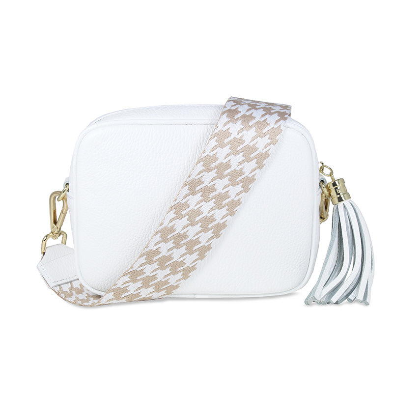 Coco: White Leather & Gold Houndstooth Bags Sole Bliss