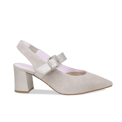Corinne: Pale Taupe Suede & Patent