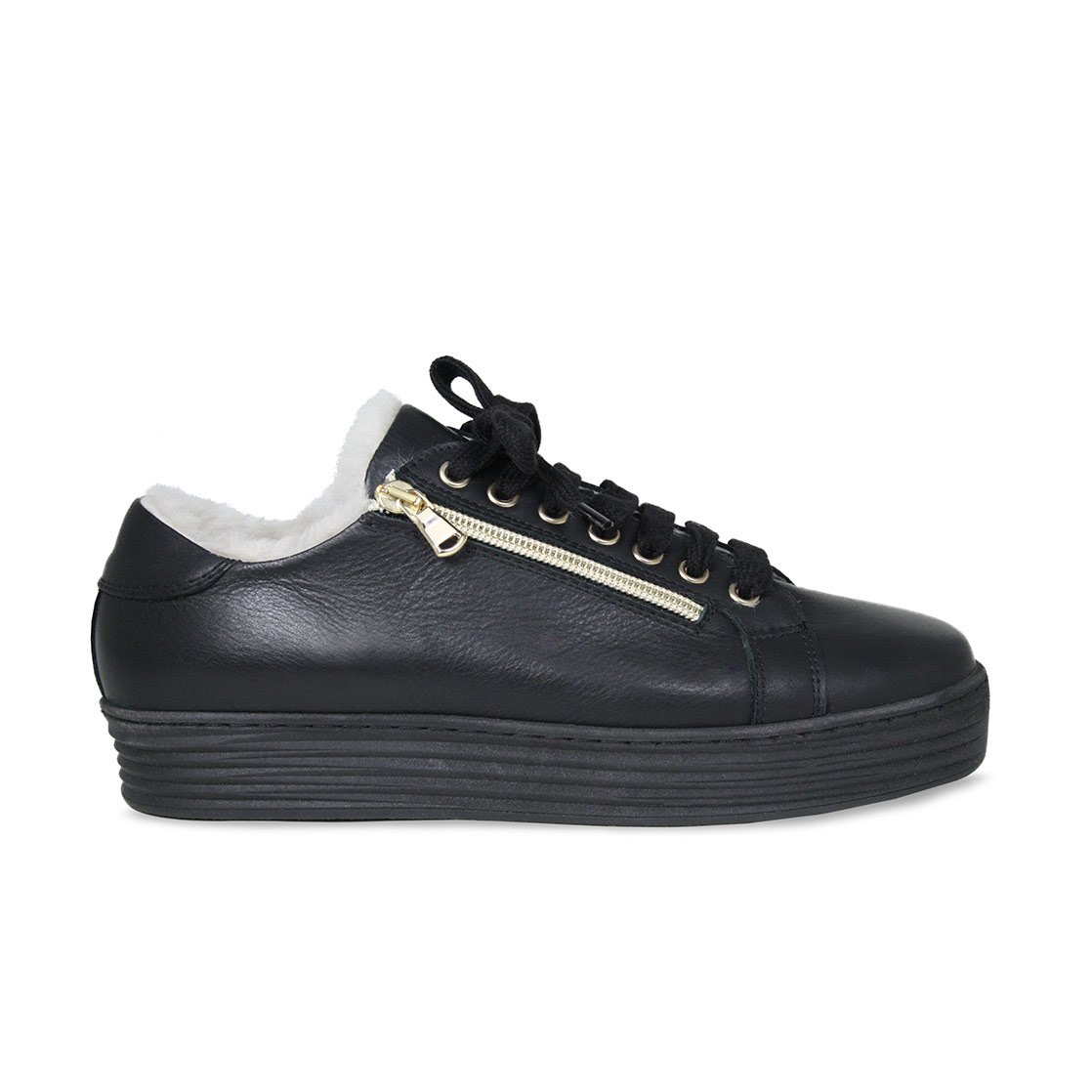 Halo: Black Leather & Shearling Shoes Sole Bliss