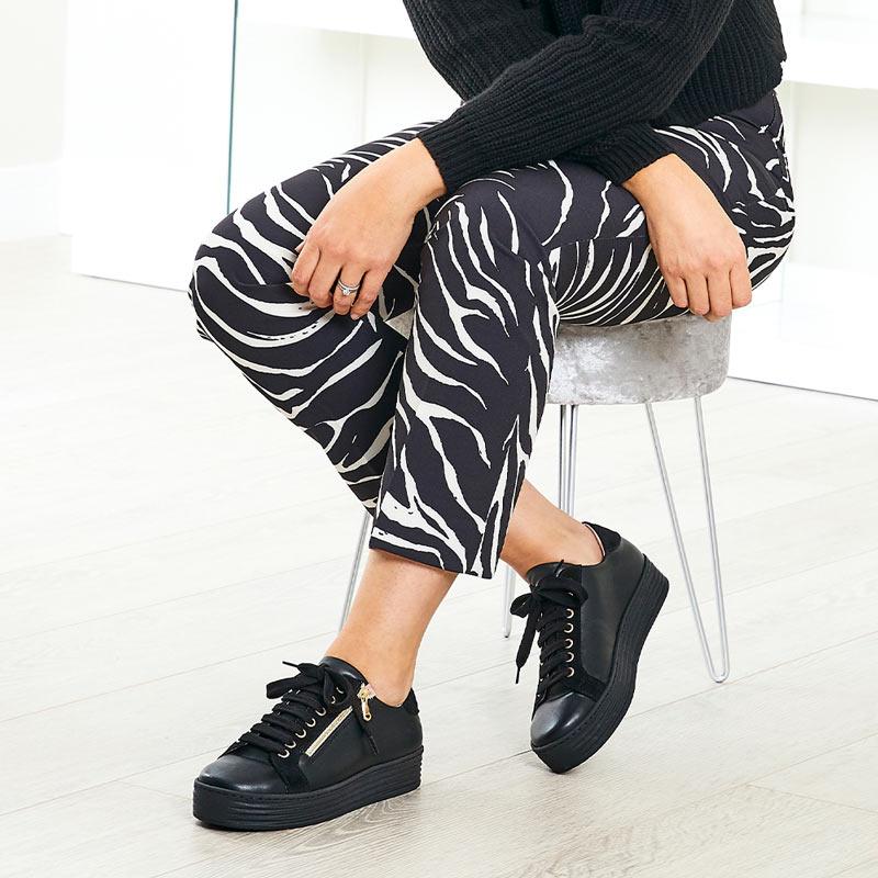 Harley Black Leather Winter Trainers for Bunions Sole Bliss