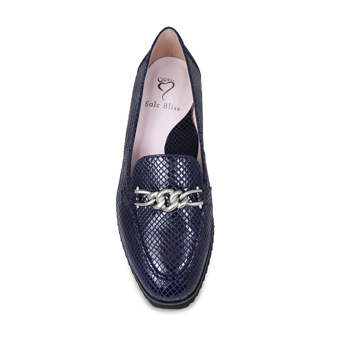 Tamara: Navy Snake Print Leather Shoes Sole Bliss