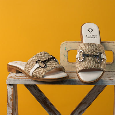 Bardot: Raffia & White Leather Shoes Sole Bliss