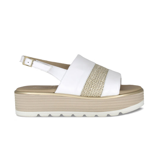 Bay: White Leather & Raffia Shoes Sole Bliss
