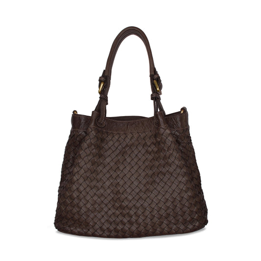Blaire: Chocolate Brown Weave Leather Bags Sole Bliss Chocolate Weave Leather