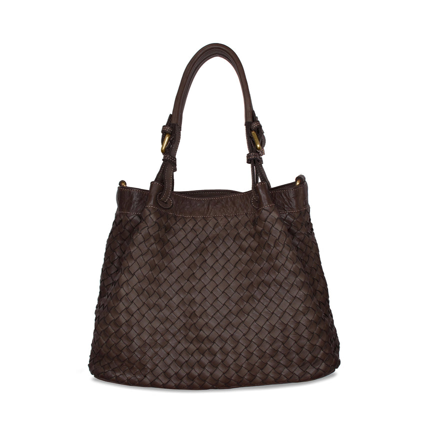 Blaire: Chocolate Brown Weave Leather Bags Sole Bliss Chocolate Weave Leather