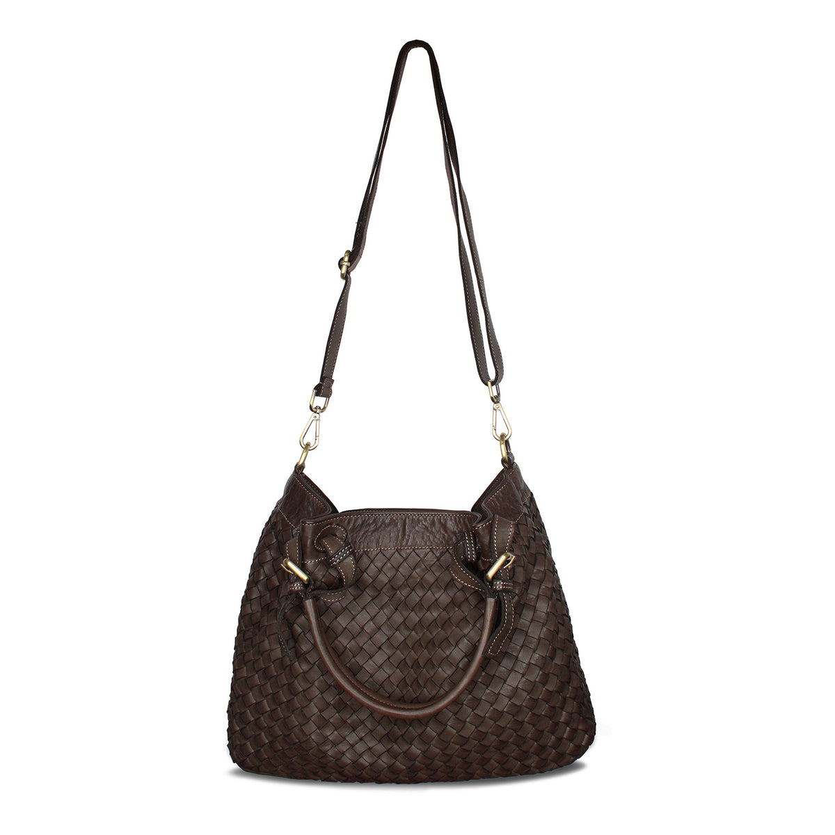 Blaire: Chocolate Brown Weave Leather Bags Sole Bliss Chocolate Weave Leather