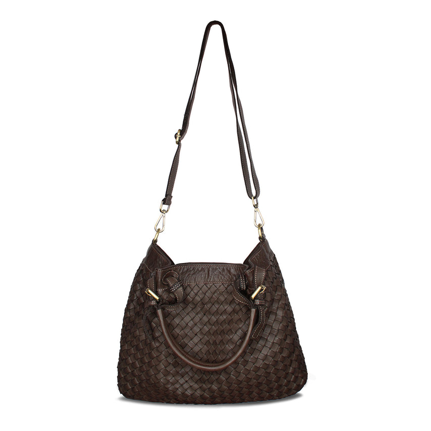 Blaire: Chocolate Brown Weave Leather Bags Sole Bliss Chocolate Weave Leather