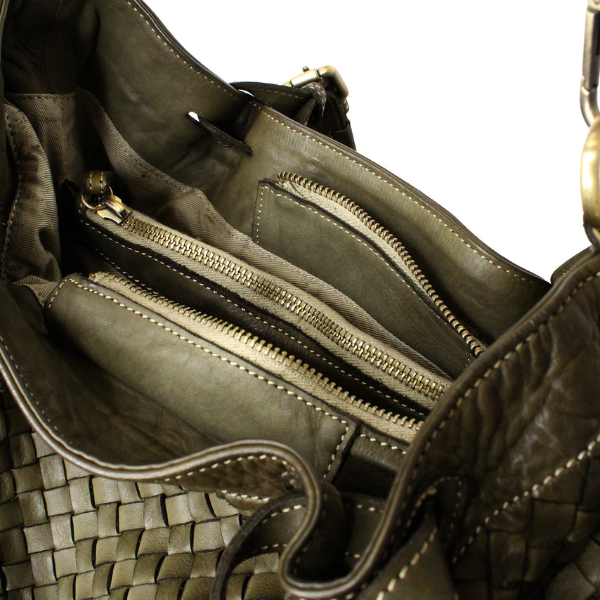 Blaire: Forest Green Weave Leather Bags Sole Bliss Forest Green Weave Leather