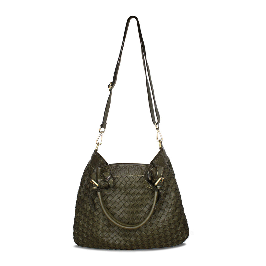 Blaire: Forest Green Weave Leather Bags Sole Bliss Forest Green Weave Leather