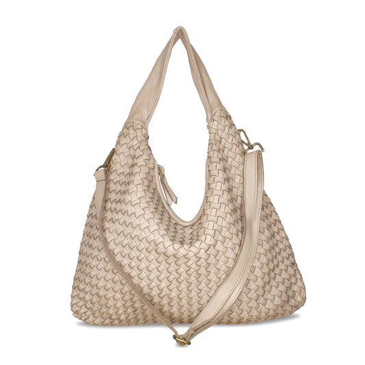 Blythe: Pale Taupe Weave Leather Bags Sole Bliss