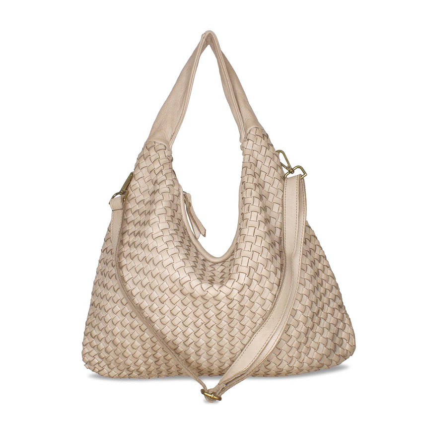 Blythe: Pale Taupe Weave Leather Bags Sole Bliss