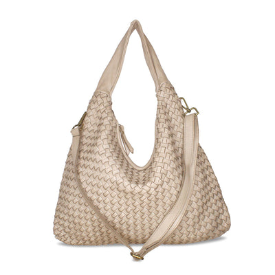 Blythe: Pale Taupe Weave Leather Bags Sole Bliss