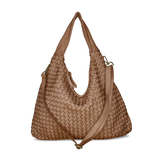 Blythe: Taupe Weave Leather Bags Sole Bliss