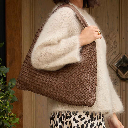 Blythe: Taupe Weave Leather Bags Sole Bliss Taupe Weave Leather