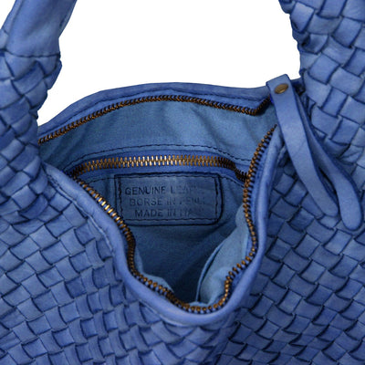 Blythe: Denim Weave Leather Bags Sole Bliss