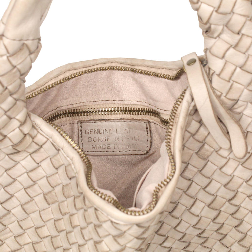 Blythe: Pale Taupe Weave Leather Bags Sole Bliss