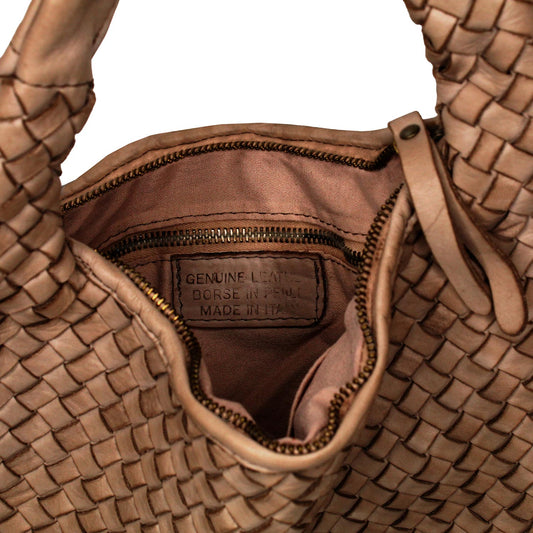 Blythe: Taupe Weave Leather Bags Sole Bliss
