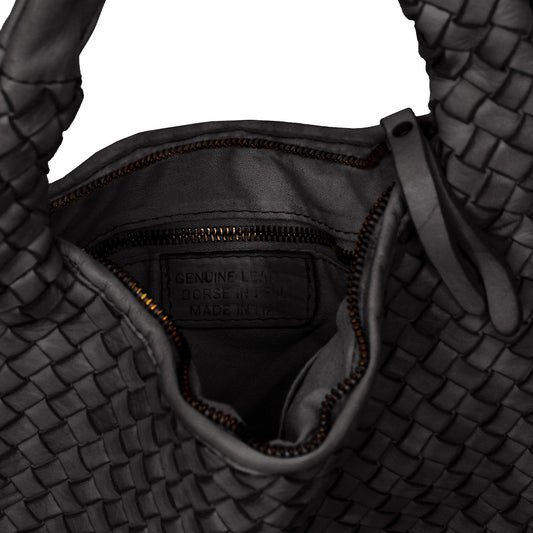 Bronte: Black Weave Leather Bags Sole Bliss Black Weave Leather