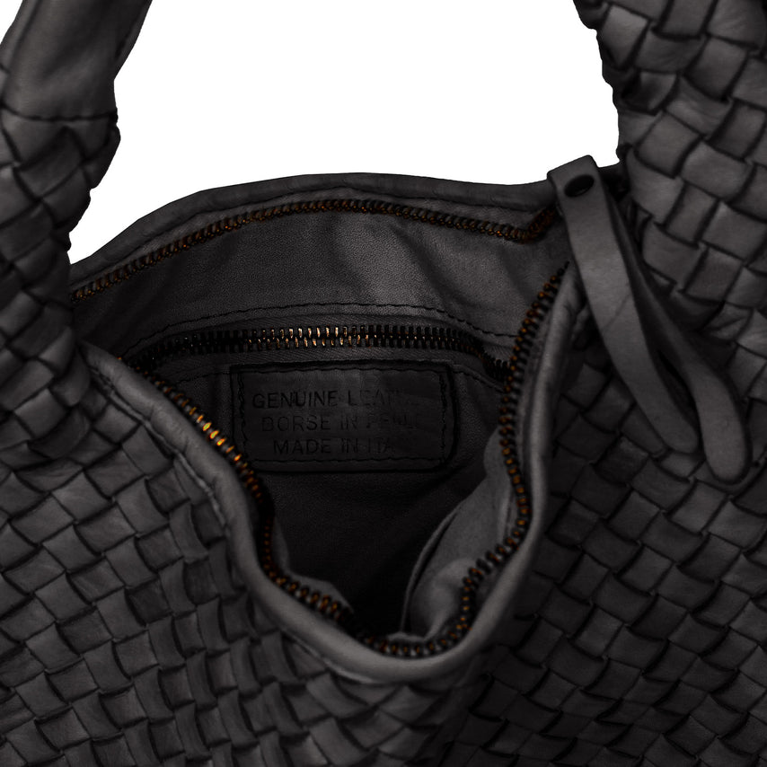 Bronte: Black Weave Leather Bags Sole Bliss Black Weave Leather