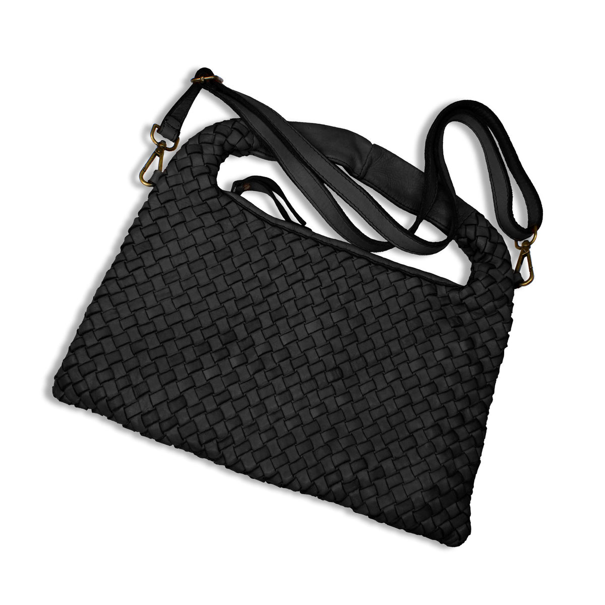Bronte: Black Weave Leather Bags Sole Bliss Black Weave Leather