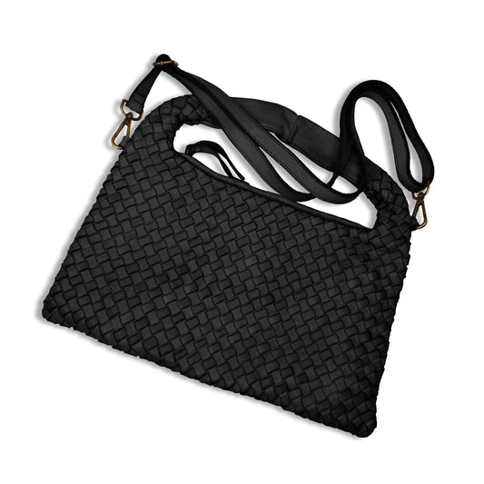 Bronte: Black Weave Leather Bags Sole Bliss Black Weave Leather