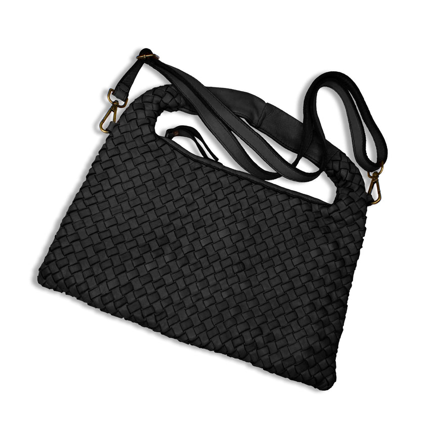 Bronte: Black Weave Leather Bags Sole Bliss Black Weave Leather