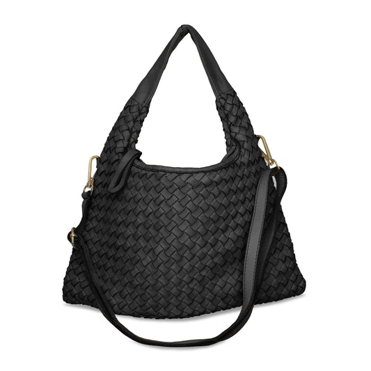 Bronte: Black Weave Leather Bags Sole Bliss Black Weave Leather