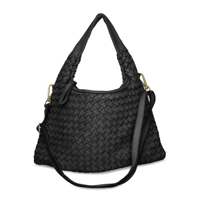 Bronte: Black Weave Leather Bags Sole Bliss Black Weave Leather